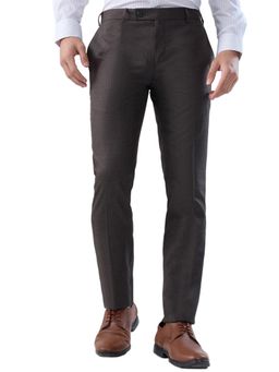 Raymond - Slim Fit Checkers Dark Brown Trouser