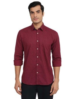 Parx - Slim Fit Printed Dark Pink Shirt