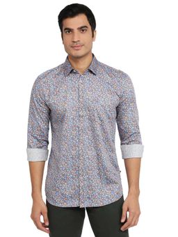 Parx - Slim Fit Printed Dark Blue Shirt