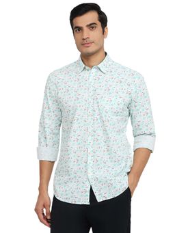 Parx - Slim Fit Printed Medium Green Shirt