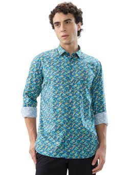 Parx - Slim Fit Printed Dark Blue Shirt