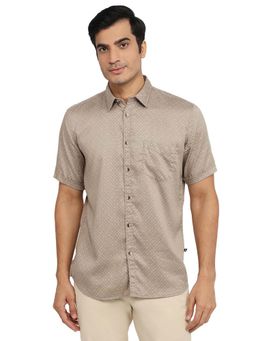 Parx - Slim Fit Printed Medium Brown Shirt