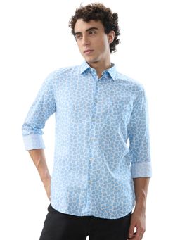 Parx - Slim Fit Printed Dark Blue Shirt