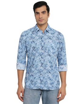 Parx - Slim Fit Printed Dark Blue Shirt