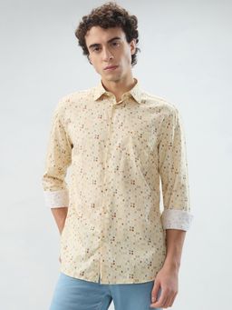 Parx - Slim Fit Printed Medium Yellow Shirt