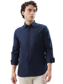 Parx - Slim Fit Solid Dark Blue Shirt