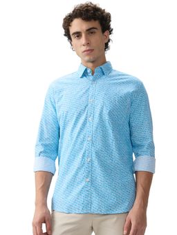 Parx - Slim Fit Printed Medium Blue Shirt