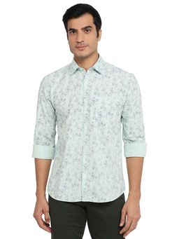 Parx - Slim Fit Printed Light Green Shirt