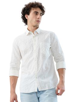 Parx - Slim Fit Printed White Shirt