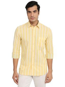 Parx - Slim Fit Stripes Light Yellow Shirt