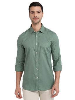 Parx - Slim Fit Solid Dark Green Shirt