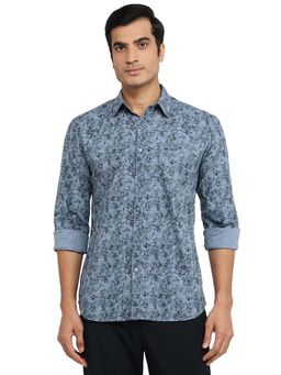 Parx - Slim Fit Printed Medium Blue Shirt