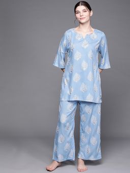Libas - Blue Printed Regular Kurta and Pyjama