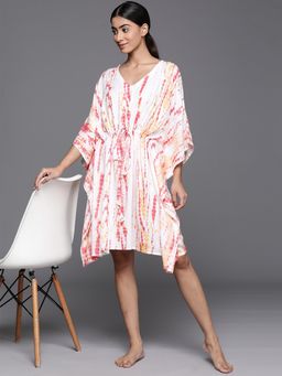 Libas - White Printed Regular Kaftan Night Dress