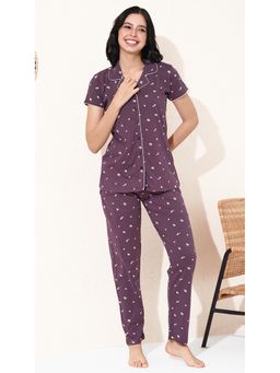 Quira - Purple Printed Regular Shirt and Pyjama