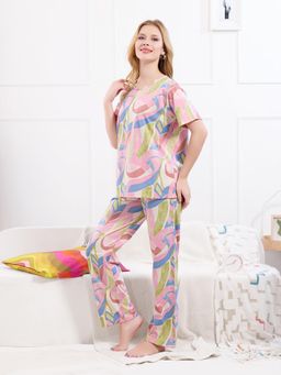 Quira - Pink Printed Regular T-Shirt and Pyjama