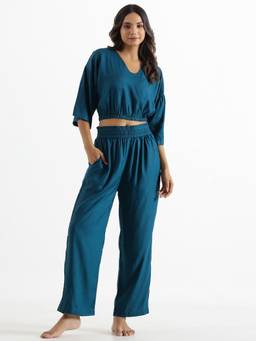 SANSKRUTIHOMES - Teal Solid Regular Top and Pyjama