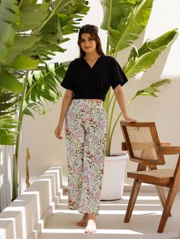 SANSKRUTIHOMES - Black Floral Regular Top and Pyjama