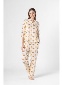 SANSKRUTIHOMES - Off White Printed Regular Top and Pyjama