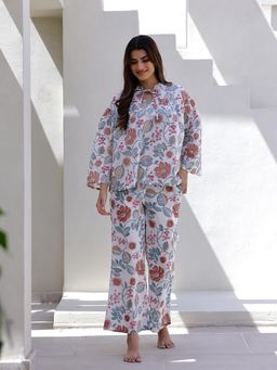SANSKRUTIHOMES - White Floral Regular Top and Pyjama