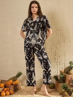 SANSKRUTIHOMES - Black Animal Print Regular Top and Pyjama