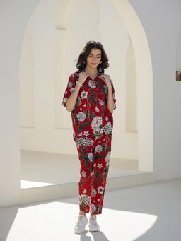 SANSKRUTIHOMES - Red Printed Regular Shirt and Pyjama