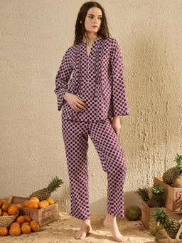 SANSKRUTIHOMES - Purple Printed Regular Top and Pyjama