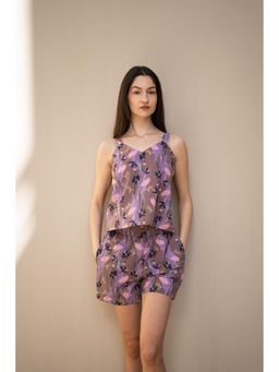 SAY - Purple Floral Regular Top with Jacket and Shorts
