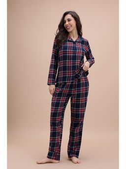 Zivame - Navy Blue Checks Regular Shirt and Pyjama