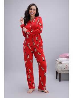 Zivame - Red Printed Relaxed Shirt and Pyjama