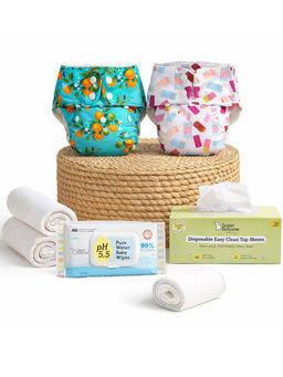 Superbottoms - Basic Diaper Combo Diapers, Pads and Universal Booster with Diaper Sheets (0-3 Months)