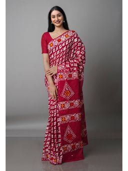 Unnati Silks - Maroon Pure Batik Kota Cotton Saree with Unstitched Blouse