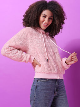 Campus Sutra - Pink Women Solid Stylish Casual Sweatshirts