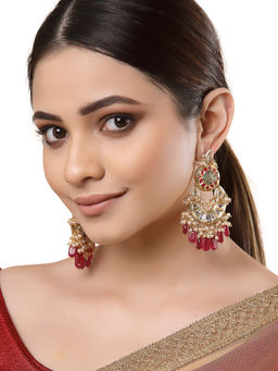 Dugran By Dugristyle - Red & Blue Kundan Kundan Dangler Earring