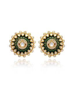 TIZORA - Green Meenakari Chic Kundan Ear Tops