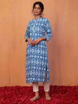 Indya - Light Blue Abstract Boota Print Straight Kurta