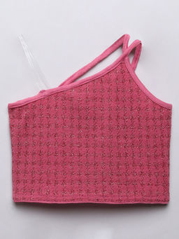 Taffy - Lurex One Shoulder Sleeveless Party Crop Top