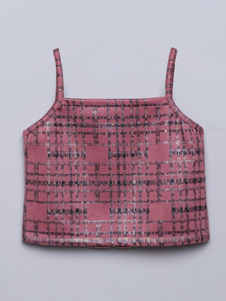 Taffy - Checks Printed Sleeveless Singlet Neck Zipper Party Crop Top