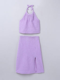 Taffy - Gather Detailed Sleeveless Textured Halter Neck Co-Ord (Set of 2)