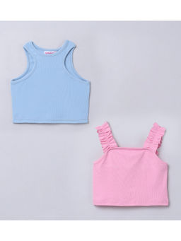 Taffy - Rib Sleeveless Ruffle Strap Crop Tops (Pack of 2)