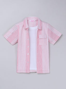 Taffy - 100% Cotton Half Sleeves Yarn Dyed Strips Shirt with Attach Tee