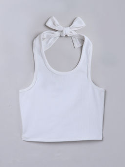 Taffy - Rib Sleeveless Halter Neck Crop Top White