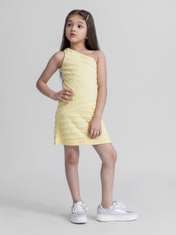 Taffy - Cut and Sew Sleeveless One Shoulder Mini Dress Yellow