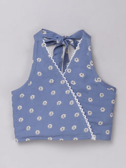 Taffy - Floral Printed Sleeveless Lace Detailed Halter Neck Blue