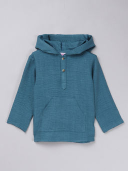 Taffy - 100% Viscose Full Sleeves Pocket Detail Hoodie Teal