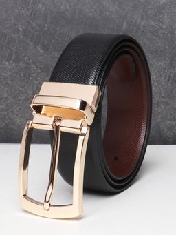 Teakwood - Men Black And Brown Textured Reversible Leather Belt
