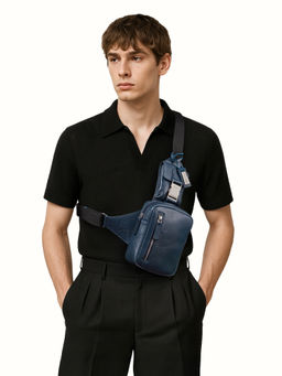 Hidesign - Andover 01 Genuine Leather Mens Blue Belt Bag