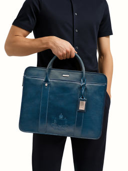 Hidesign - Andover 02 Genuine Leather Mens Blue Messenger Bag with Detachable Straps