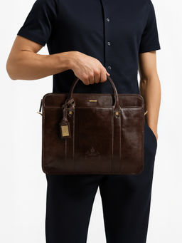 Hidesign - Andover 02 Genuine Leather Mens Brown Messenger Bag with Detachable Straps