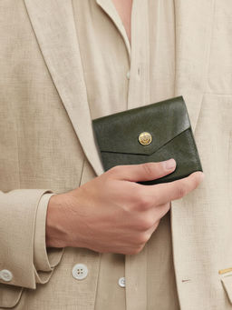 Hidesign - Andover W3 Genuine Leather Mens Green Tri Fold Wallet